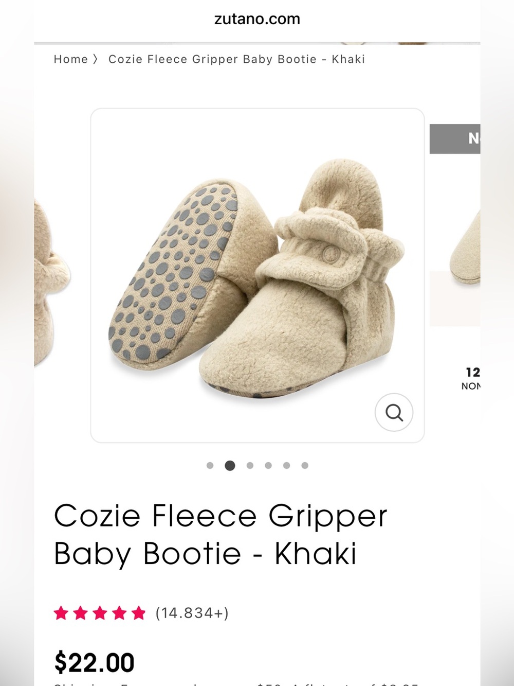 Zutano Cozie Fleece Gripper Baby Bootie - Khaki